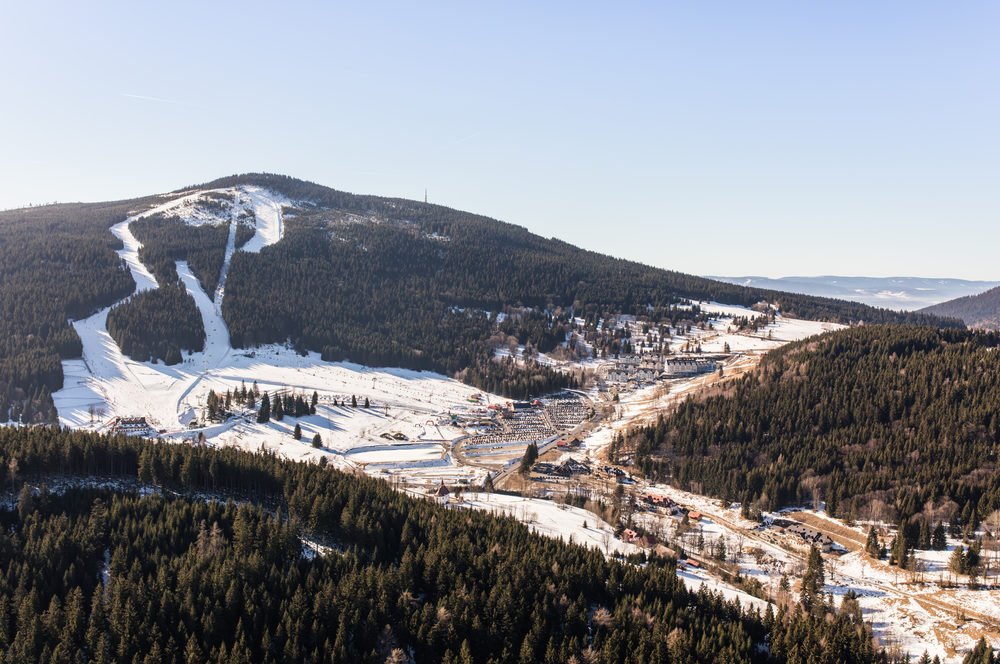 aerial view of the winter time Czarna Gora mountain in Poland