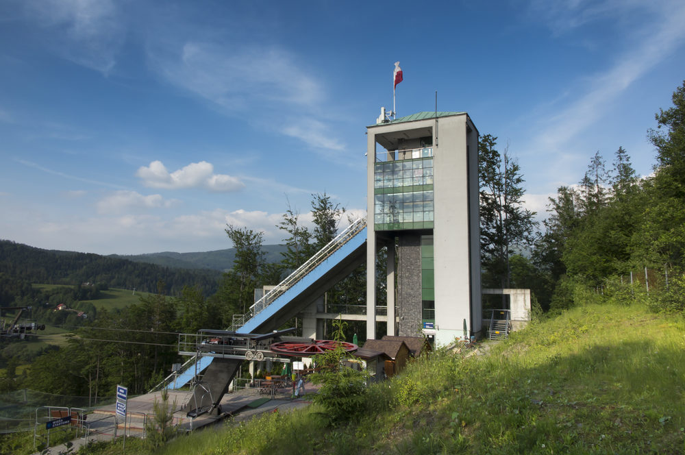 Wisla, Poland, 24 May 20118: The Adam Malysz ski jumping hill in Wisla Malinka in Poland in the summer